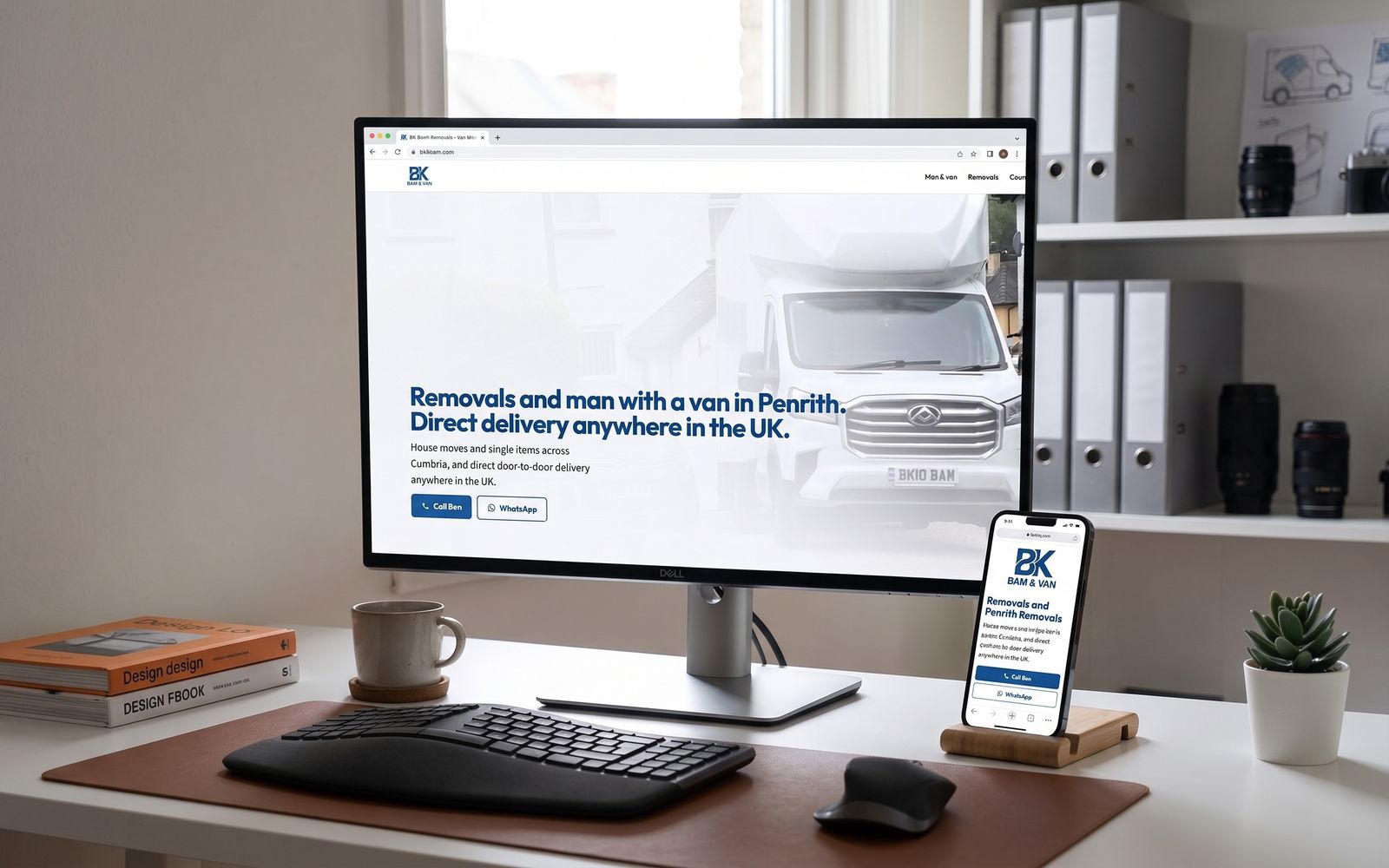Bk Bam & Van website on a desktop monitor and phone