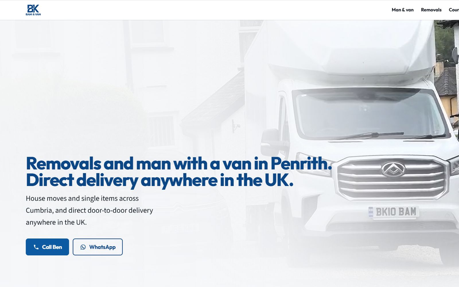 Bk Bam & Van website, built by Cascade Digital