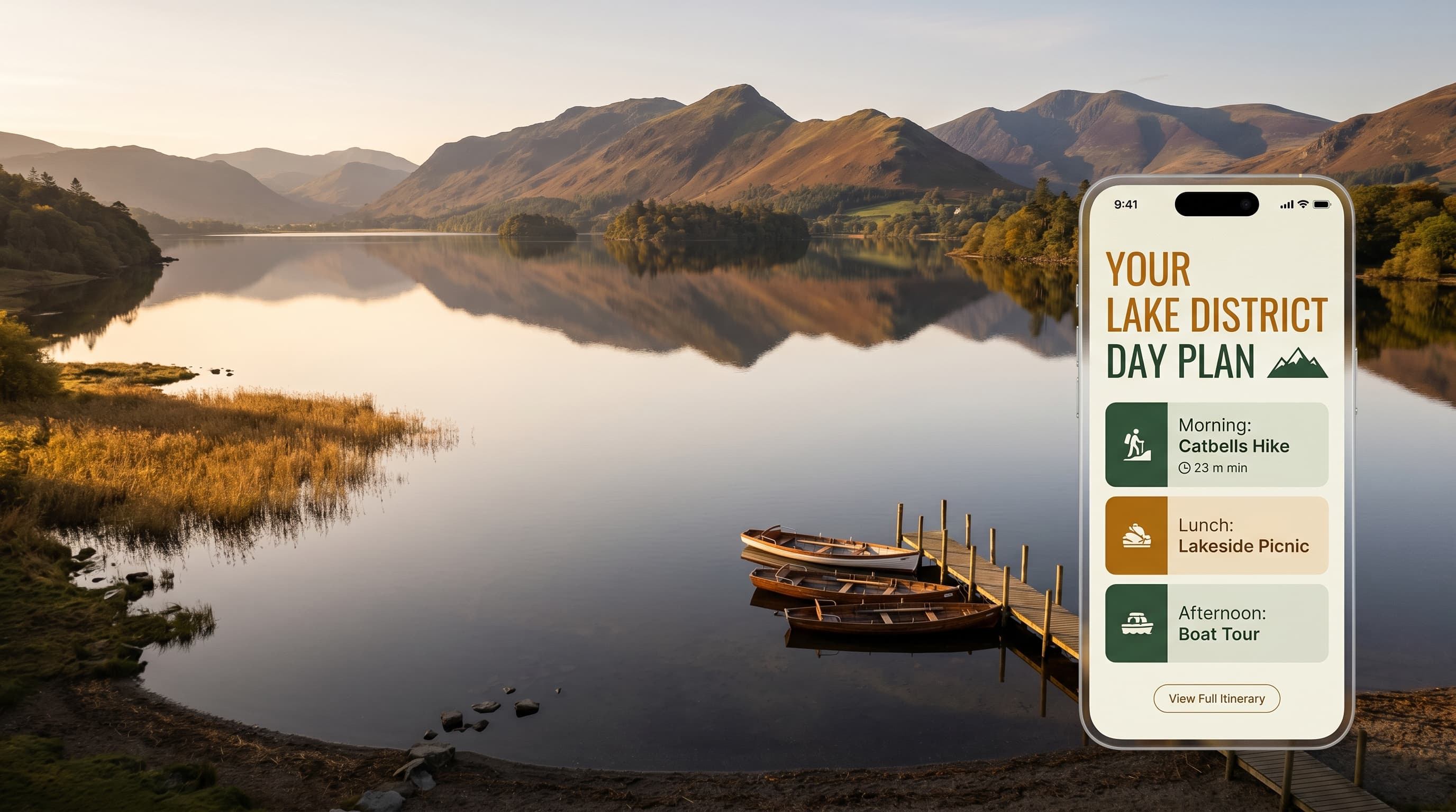 The Lakes Planner AI day planner — personalised Lake District itinerary on mobile