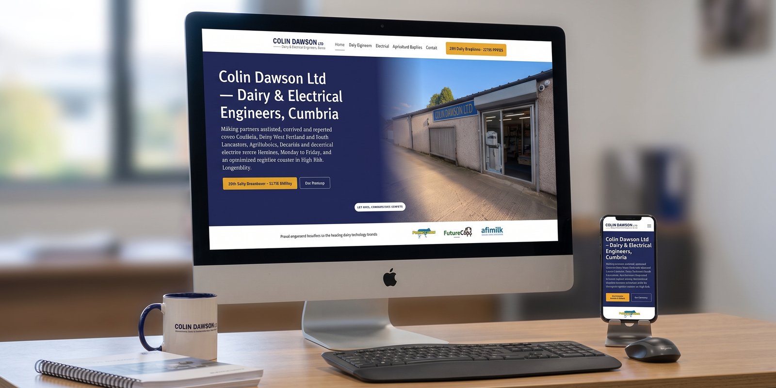 Colin Dawson Ltd website on a desktop monitor and phone