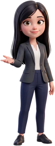Cartoon of Eloise with an open palm, smiling warmly