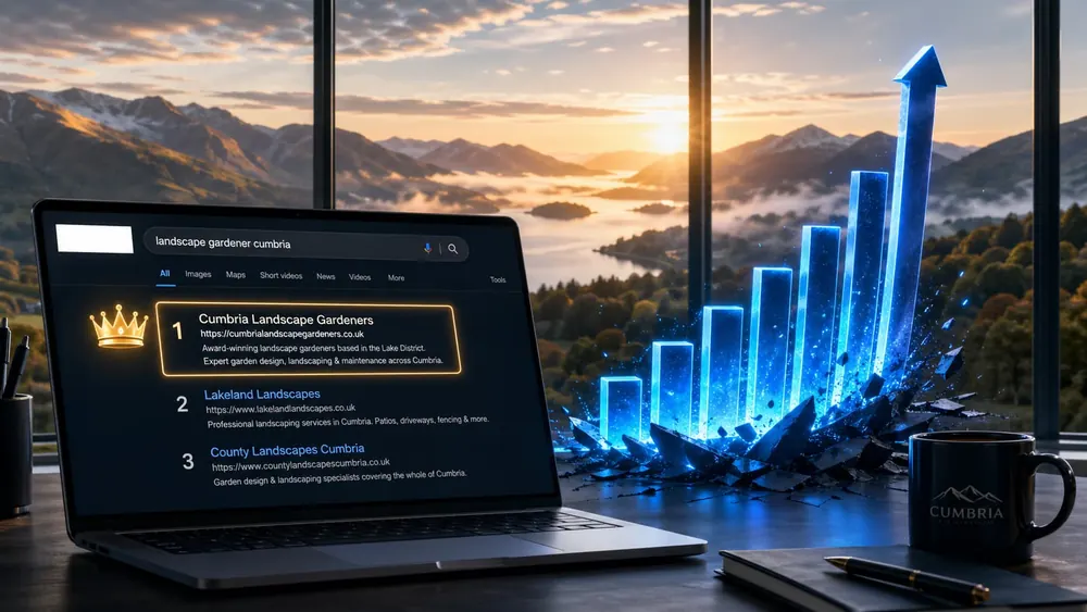 Local search rankings rising on a laptop screen
