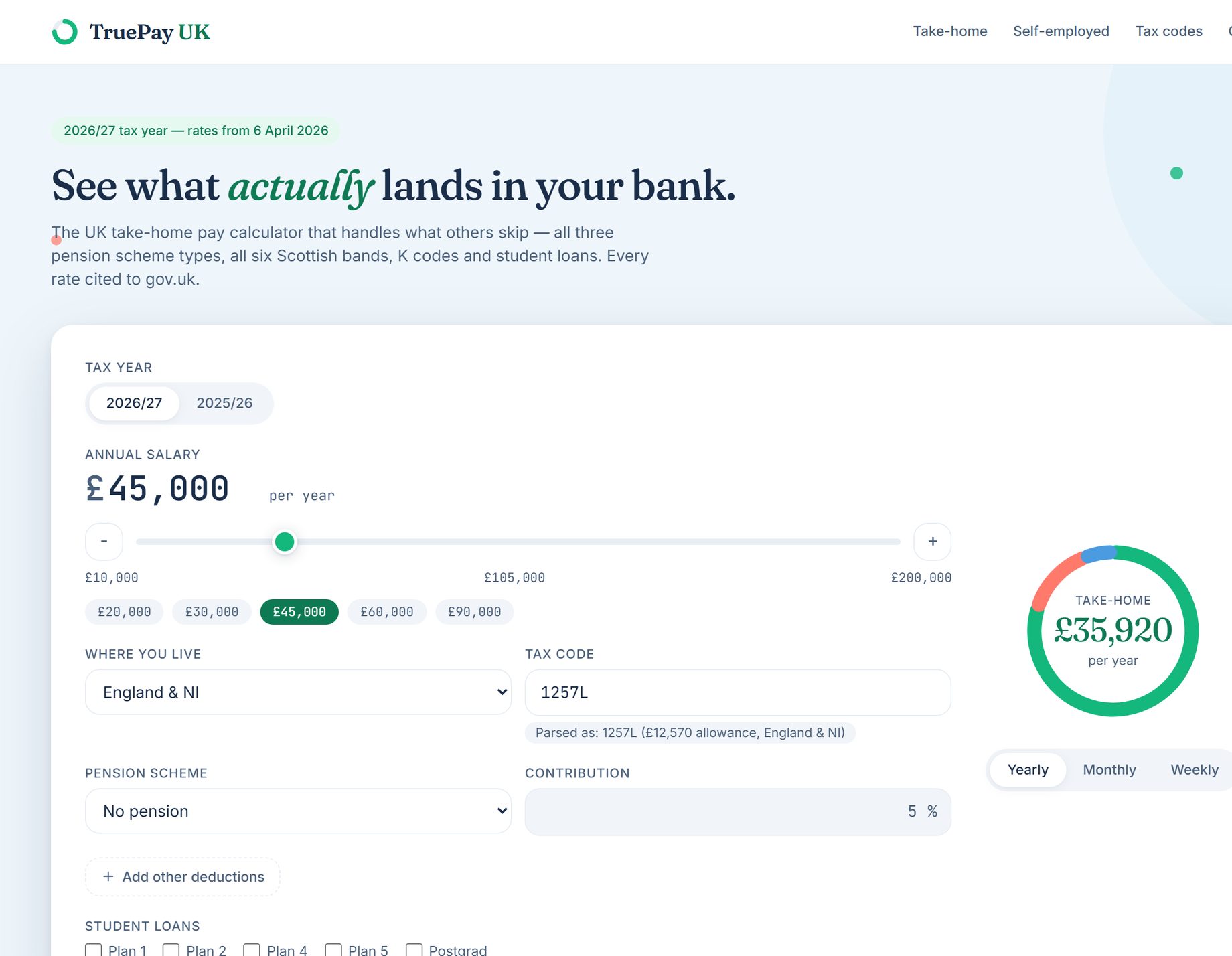 TruePay UK take-home pay calculator, built by Cascade Digital