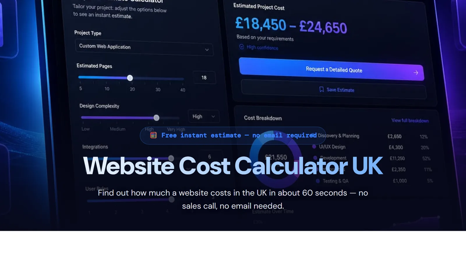 Cascade Digital's website cost calculator — an example of a quote and price calculator